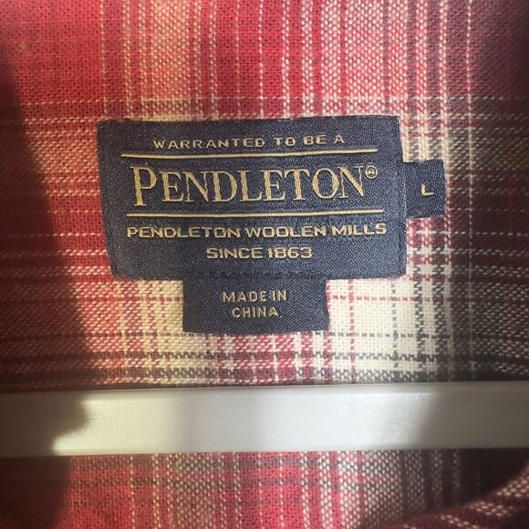 Pendleton Men’s L Red Plaid Long Sleeve Button Front Flannel Shirt 100% Cotton - Picture 6 of 10